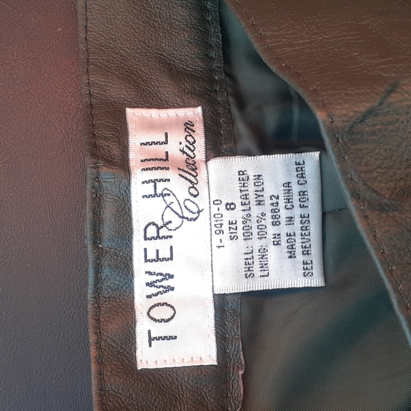 VTG Tower Hill Collection Leather High Waisted khaki green Leather Pants 8 - Picture 3 of 5